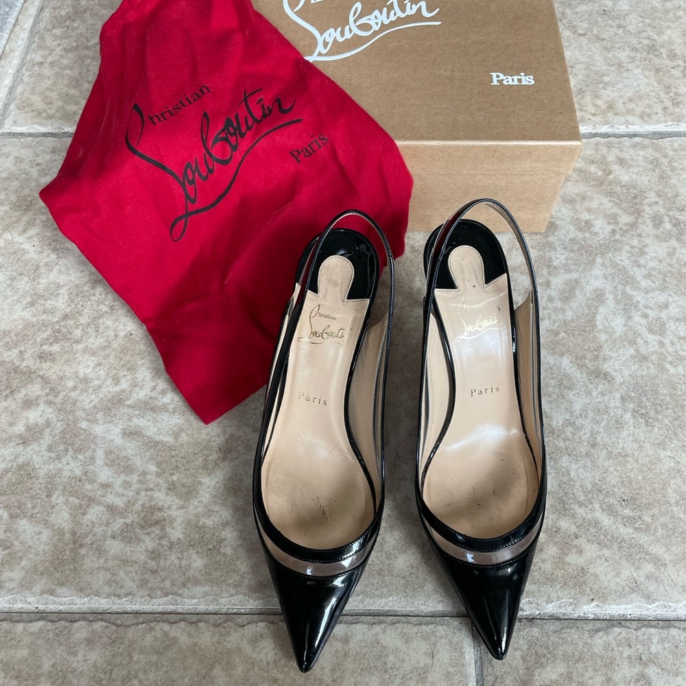 Louboutins Paulina Sling Patent Leather Black size 9.5/39.5